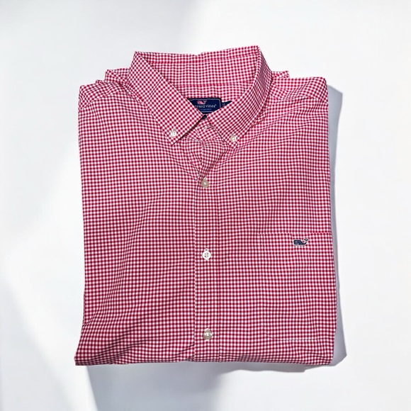 Vineyard Vines Performance Button Down Classic Fit Tucker Shirt Red White Checks - Picture 1 of 8